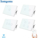 Interruptor inteligente Wi-Fi de parede com toque sensível, controle remoto, 1 a 4 botões, para luz LED, com painel de vidro.